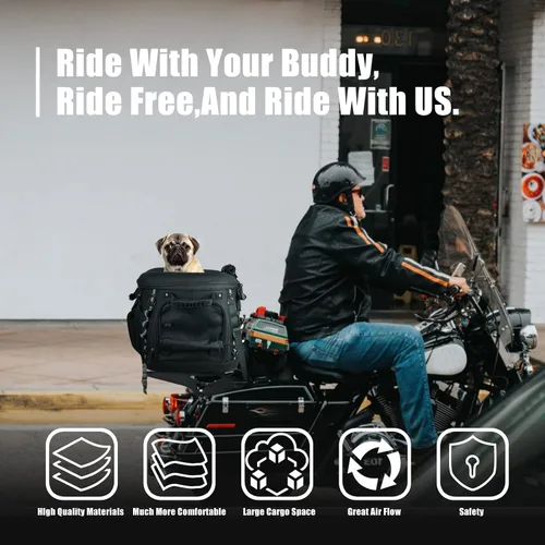 Vista 7 de Goldfire Transportador de motocicleta para perros y gatos, transportador portátil de mascotas para Street Glide Road King con portaequipajes o barra