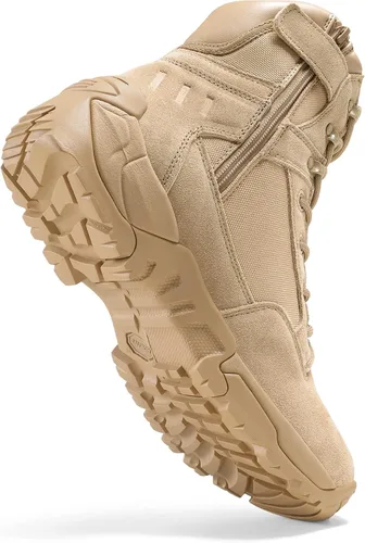 Vista 3 de NORTIV 8 - Botas de trabajotácticasmilitares para hombre ,con cremallera lateral, hechas de cuero para combatemotocicleta