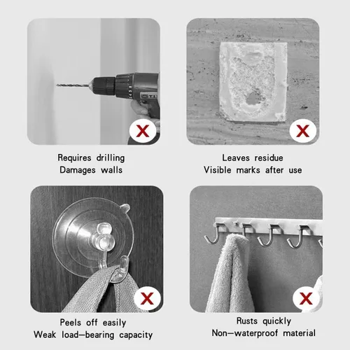Vista 4 de Gancho adhesivo de pared, juego de ganchos autoadhesivos resistentes y engrosados, 16 piezas, carga máxima de 33 libras, transparente, impermeable