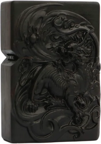 Vista 14 de Caja de carcasa de madera de ébano negro natural tallada para módulo Zippo (Serpiente Cobra)