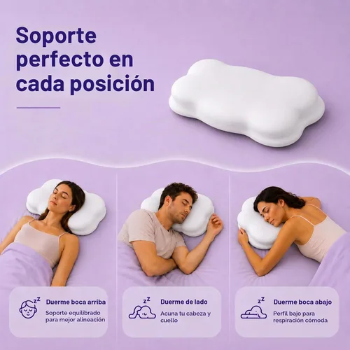 Vista 10 de Cloud - Almohada cervical ergonómica, espuma viscoelástica para Contorno de felpa suave para dormir de lado y de espalda, funda CleanWeave lavable