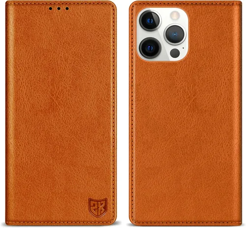 Vista 18 de ZZXX Funda tipo cartera para iPhone 14 con bloqueo RFID, soporte de ranura para tarjetas, funda protectora de cuero magnético fuerte plegable