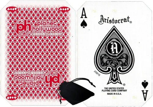 Vista 3 de Cyber-Deals Amplia selección de mazos de cartas auténticos de Las Vegas Strip Casino con bolsa de tela de terciopelo negro (Bally's (Red))