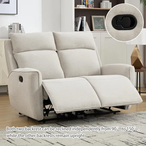 Vista 6 de INZOY Sillón reclinable manual de dos plazas, sofá reclinable de pared 2 asientos, juego de sofá reclinable de tela de chenilla, silla reclinable