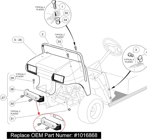 Vista 7 de Roykaw Carro de golf parachoques delantero con pernos para Club Car DS Gas y Electric 1993 en adelante carrito de golf, plástico moldeado duradero