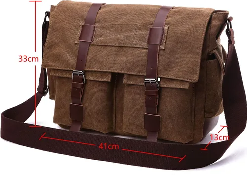 Vista 6 de Bolsa de mensajero de lona militar, bolsa de hombro para laptap para hombres, bolsa de trabajo cruzada, bolsa de negocios casual