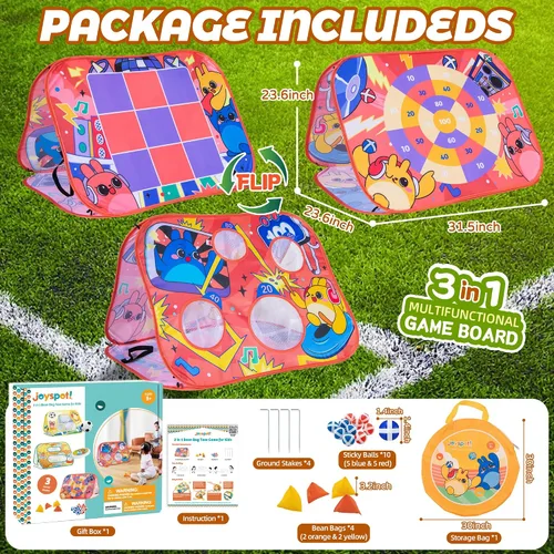 Vista 5 de Giant 3 in 1 Bean Bag Toss Game for Kids, Toddler Outdoor Toss Toys for 2 3 4 5 6 7 8 Year Old Boys Girls, Family Party Supplies, Cornhole Party