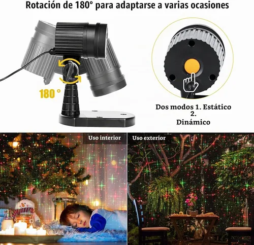 Vista 5 de Proyector de Navidad, luces láser para exteriores, luz de proyección estrellada roja y verde, 3 modos de funcionamiento, impermeable, enchufe, luces
