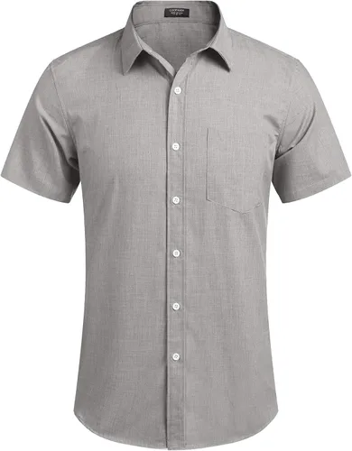 Vista 2 de COOFANDY Men's Linen Shirts Casual Button Down Short Sleeve Summer Beach Dress Shirt