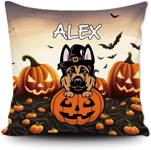 Vista 20 de Funda de almohada personalizada de Halloween, perro labrador con sombrero de bruja, calabaza, Halloween, cachorro, funda de cojín decorativa de lona
