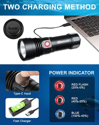Vista 6 de Linterna de buceo de buceo de 2000 lúmenes impermeable submarino XM-L2 LED submarino luces titular con cargador para bajo el agua cueva de mar