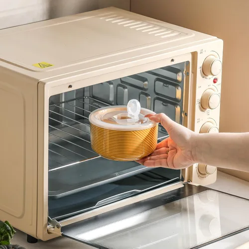 Vista 4 de Cuencos de cerámica con tapas: recipientes de almacenamiento de alimentos aptos para microondas de 20 onzas para sopa, ensalada, cereales, sobras