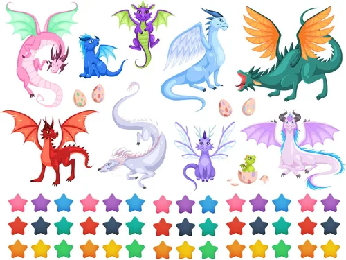 Vista 2 de Calcomanías creativas de pared de dragón de hadas, dibujos animados, alas grandes, dragones, huevos, estrellas, calcomanías de pared fáciles