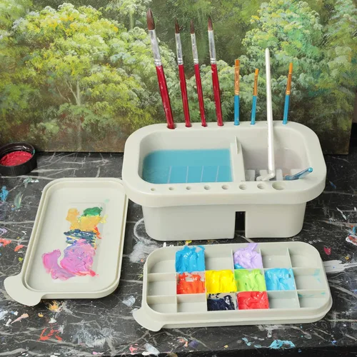 Vista 6 de MyLifeUNIT Limpiador de pinceles, soporte para pinceles y organizadores con paleta para acrílico, acuarela y pinturas a base de agua (gris)