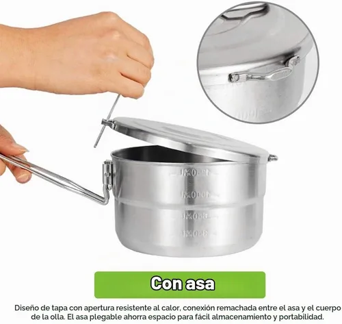 Vista 6 de DenpenTEC - Olla de acero inoxidable con tapa y mango plegable, olla Bento de gran capacidad de 1.5 L para acampar y senderismo