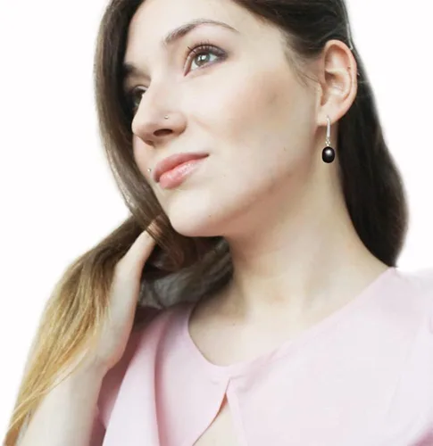 Vista 5 de Aretes colgantes de plata de ley 925 de 8 a 0.354in, color negro, blanco, gris, perla cultivada en agua dulce, joyería para mujeres y niñas