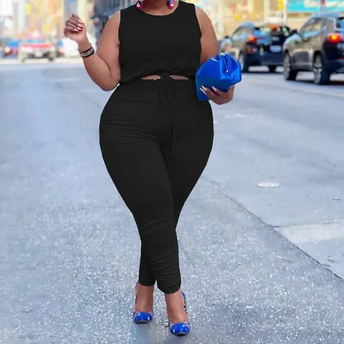 Vista 2 de Trajes de 2 piezas de talla grande para mujer, conjunto de pantalones de leggings apilados