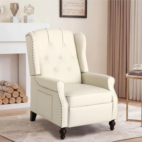 Vista 16 de Silla reclinable PALLOME con respaldo alto, asiento con masaje y calor, tapizado de tela, con respaldo acolchado, silla reclinable para sala de Beige