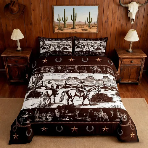Vista 43 de Manfei Juego de edredón de vaquero occidental tamaño individual, juego de ropa de cama con estampado de calavera de toro, caballo y flecha, 2 piezas