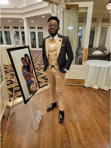 Vista 6 de Wangyue Traje de 3 piezas para hombre, traje ajustado para boda, graduación, esmoquin, trajes formales de negocios, blazer, chaleco y pantalones