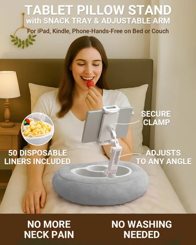 Vista 2 de Soporte de almohada Kindle para cama, soporte ajustable para tableta y teléfono para iPad, Kindle, sofá, soporte para aperitivos y bebidas, 50