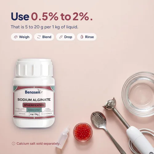 Vista 6 de Benosen Polvo de alginato de sodio 4 oz (114 g) – Extracto de algas marinas de grado alimenticio para esferificación y gastronomía molecular