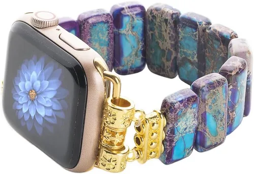 Vista 16 de Natural Stone Imperial Jasper Bracelet Beaded-Bands Compatibe with iWatch Series11 10 9 8 7 6 5 4 3 2 1, Handmade Elastic Stretch Beaded Strap For