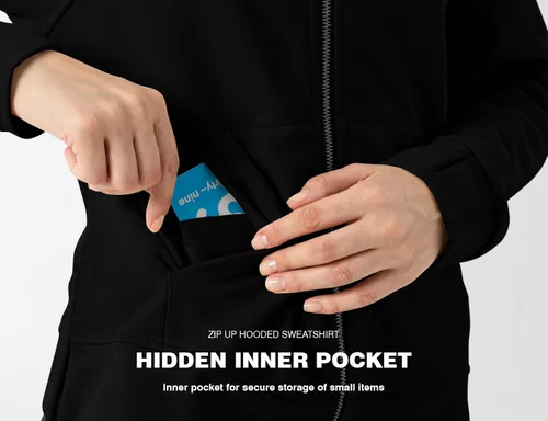 Vista 5 de Rdruko Sudadera con capucha y cremallera completa para mujer, con agujero para el pulgar, de algodón, con cremallera frontal, suave, ligera
