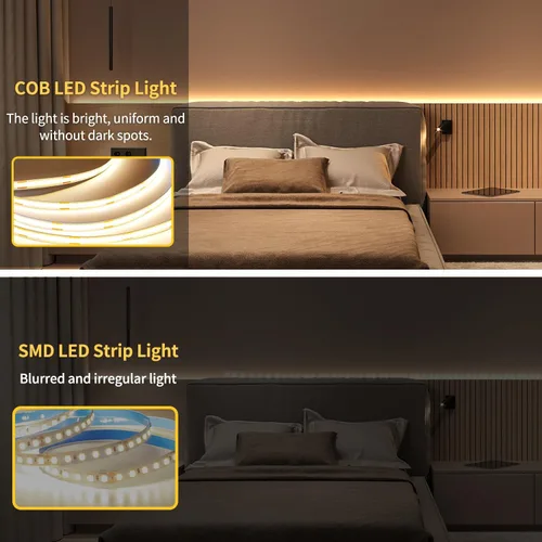 Vista 4 de COB - Tira de luces LED de 32.8 pies, 3000 K, blanco cálido, regulable, CC de 24 V, cinta de luces LED flexibles para dormitorio, con control remoto