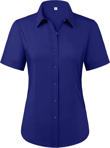 Vista 7 de Siliteelon - Camisas de vestir con protección contra manchas, sin arrugas, de manga corta, color liso, con botones, para mujer
