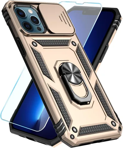 Vista 13 de SunStory Funda compatible con iPhone 12 Pro Max con protector de pantalla HD, cubierta de cámara deslizante y soporte de anillo giratorio