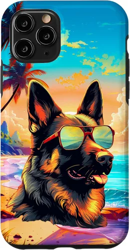 Vista 27 de Funda para iPhone 16 con diseño de pastor alemán, para amantes de los perros, playa, mar, para niños y niñas