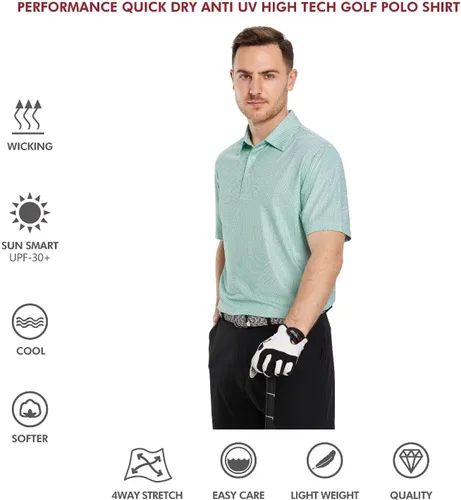 Vista 5 de Men's Golf Polo Shirts Short Sleeve Striped Performance Moisture Wicking Dry Fit Golf Shirts for Men