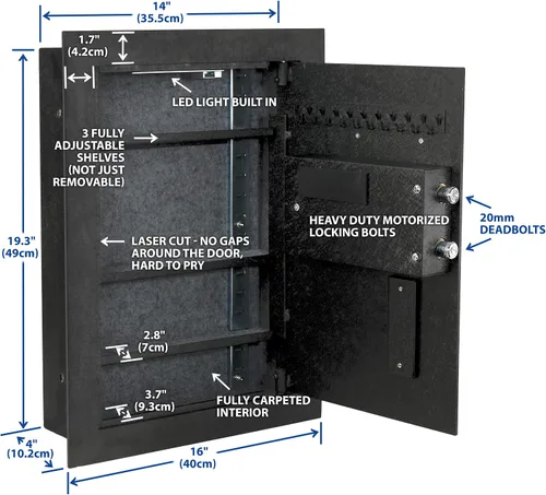 Vista 3 de Viking VS-52BLX caja de seguridad biométrica, con huella digital, escondida en la pared