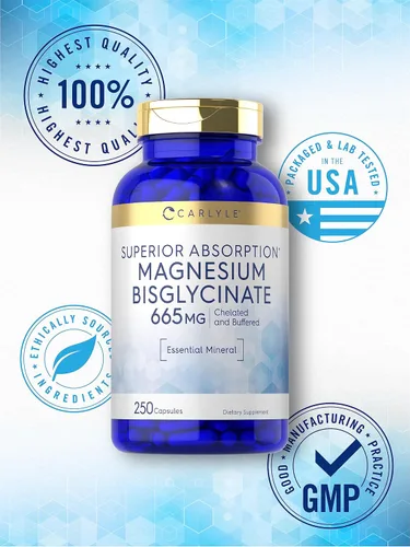Vista 5 de Carlyle Bisglicinato de magnesio tamponado 665 mg 250 cápsulas Mineral esencial quelado Suplemento sin OMG y sin gluten