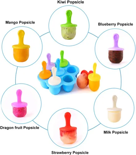 Vista 7 de Moldes de Silicona para Paletas, Moldes para Paletas de Hielo, Contenedor de Almacenamiento para Comida Casera, Moldes Pop DIY de Helados para Niños