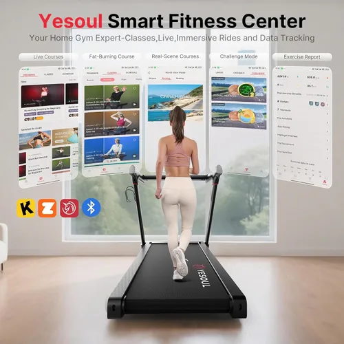 Vista 2 de YESOUL Treadmills for Home, 3.5HP Folding Treadmill with Handrail, 300 lbs Capacity, 18-Inch Wide Deck, Quiet Shock Absorption, LED Display &