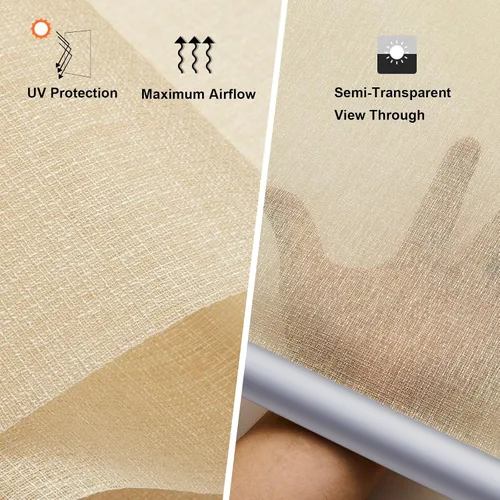 Vista 2 de Tonature Persianas enrollables de tamaño personalizado sin cordón para ventanas con filtro de luz, persianas enrollables solares transparentes Beige
