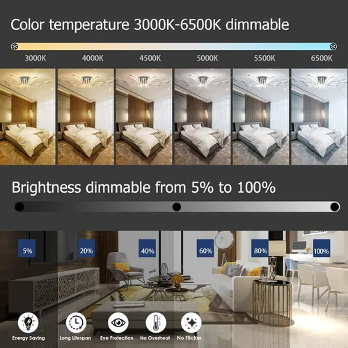 Vista 3 de Lámpara de techo LED regulable de 10 luces, iluminación moderna de lujo cerca del techo para cocina, comedor, hogar Negro