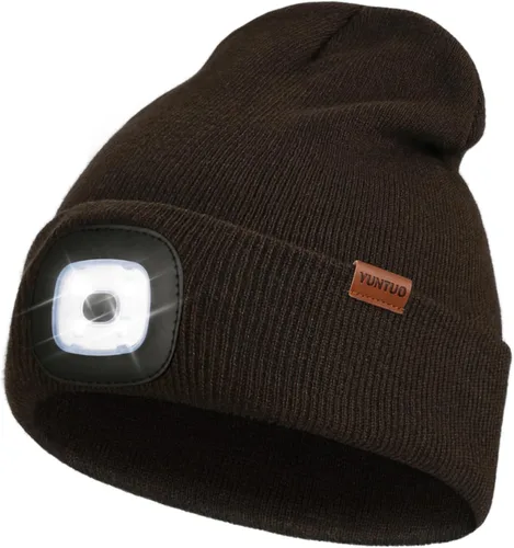 Vista 31 de Gorro LED con la luz, unisex, linterna frontal recargable por USB, gorro de punto de invierno, regalos para hombres, papá, esposo, él Azul Oscuro