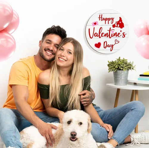 Vista 2 de Letrero de madera 3D de bienvenida para el día de San Valentín, decoración del hogar para porche de granja (estilo rojo y rosa 1)