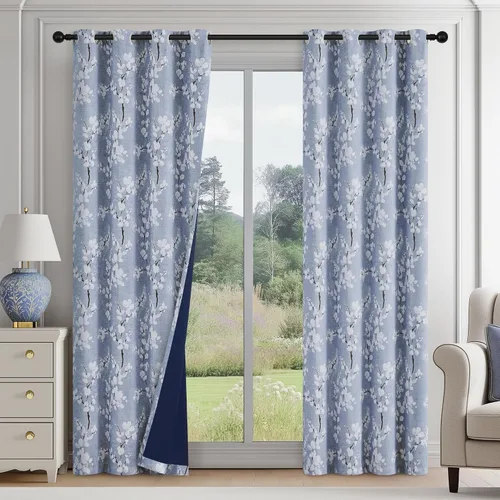 Vista 11 de FMFUNCTEX Grey Blackout Floral Curtains, Bedroom, 100X84 Inches, 1 Panel Gris Floral