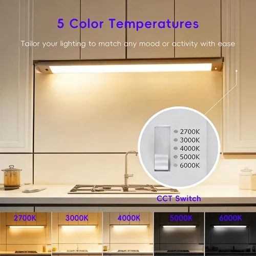 Vista 2 de Paquete de 2 luces para debajo del gabinete de 12 pulgadas, activadas por ondas manuales, iluminación enlazable debajo del gabinete con 5 CCT