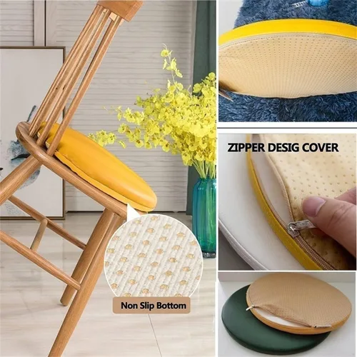 Vista 3 de Cojín redondo antideslizante de espuma viscoelástica para silla con funda Amarillo