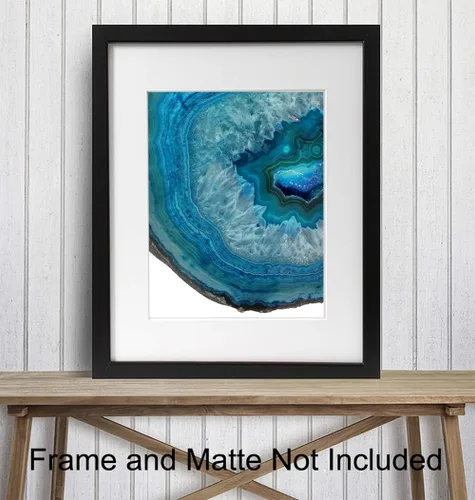 Vista 2 de Impresión artística de pared con piedras preciosas de ágata azul, foto sin marco de 8 x 10 pulgadas, es un gran regalo para coleccionistas de geoda