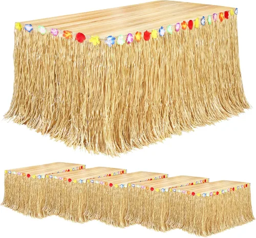 Vista 13 de Fovths Luau - Falda de mesa de hierba natural de 9 pies x 29.5 pulgadas, falda de mesa hawaiana para decoraciones de fiesta hawaiana tropical, Verde