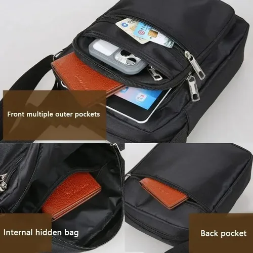 Vista 4 de Bolso bandolera de lona para hombre, bolso bandolera para hombre, bolso cruzado para hombre, bolso de hombro negro