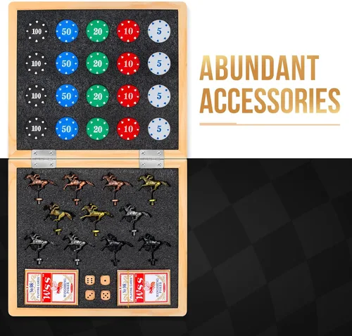 Vista 4 de TooyBing Juego de mesa grande de carreras de caballos de 21 pulgadas, juegos de carreras de caballos con cartas y dados y 11 potrillos de metal
