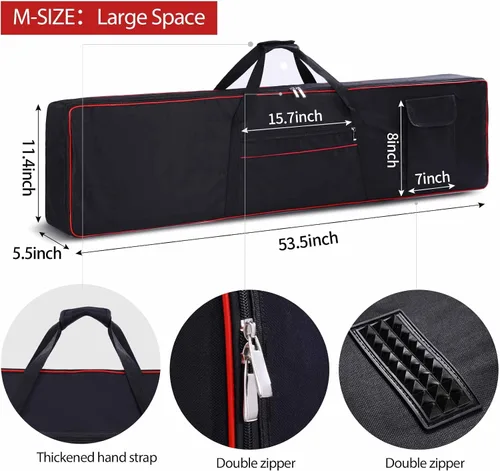 Vista 6 de Funda para teclado de 88 teclas, funda para piano con 2 bolsillos, funda para conciertos de teclado, 600D duradero, tela Oxford acolchada