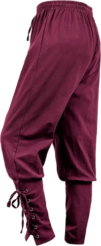 Vista 2 de Pantalones piratas para hombre, con banda al tobillo, pantalones renacentistas, medievales, vikingos, navegantes, pirata, pantalones góticos